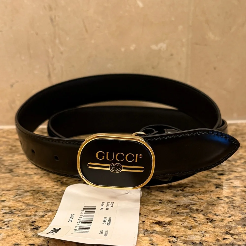 Gucci Leather Belt Black with Gold Buckle